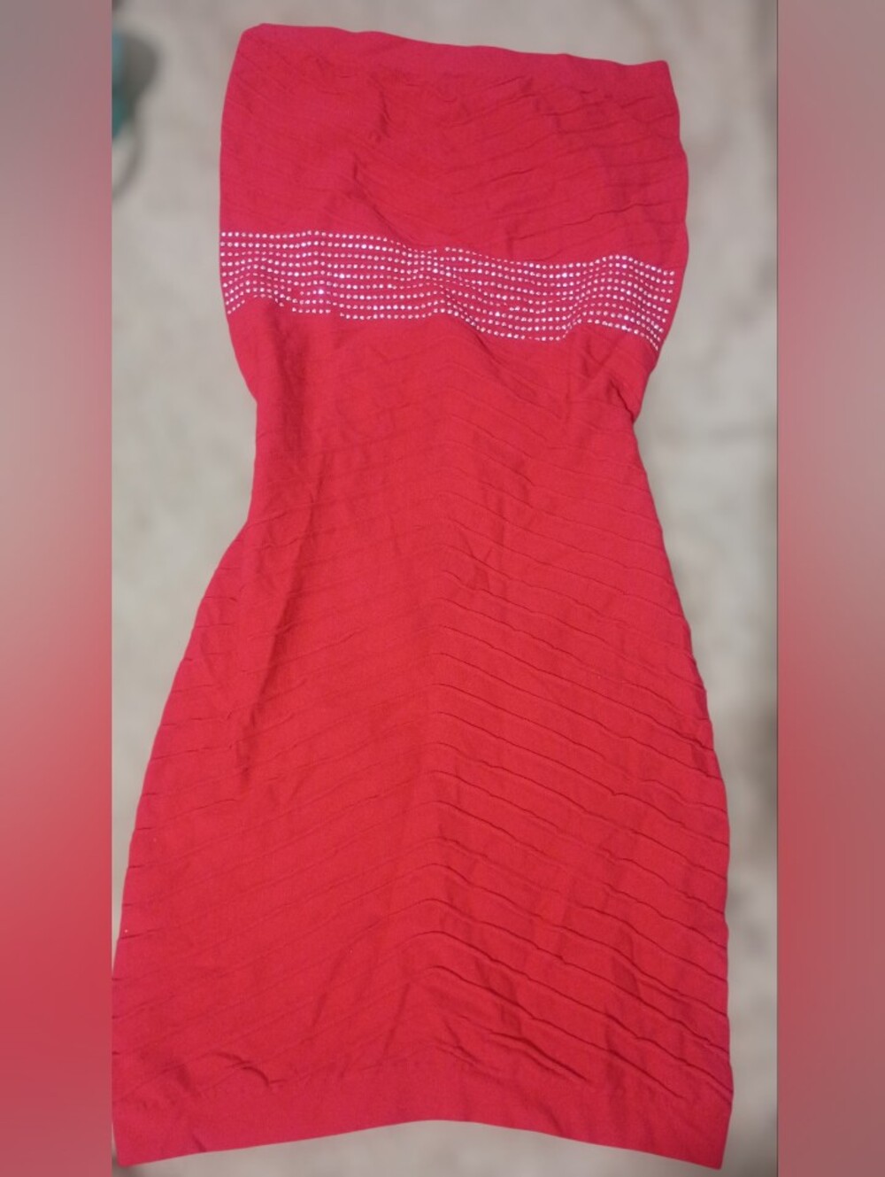 F&F Red Strapless Mini Dress with White Stud Detail